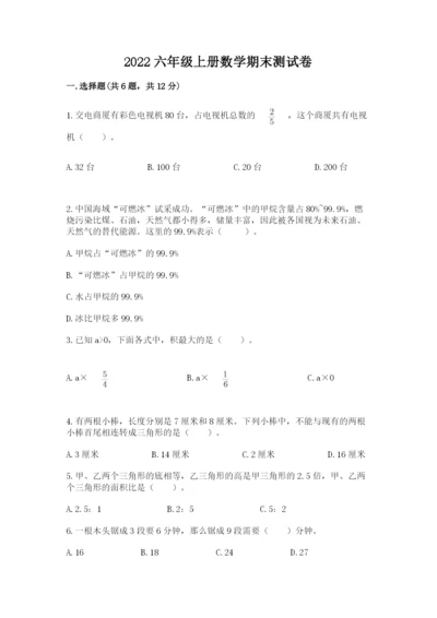 2022六年级上册数学期末测试卷附完整答案（夺冠系列）.docx
