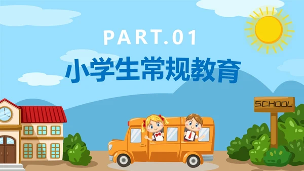 蓝色卡通校园户外小学生行为规范教育带内容PPT模板