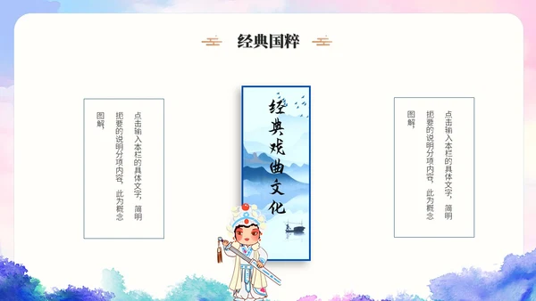 古典水彩艺术中国风中国戏曲文化戏剧经典国粹ppt模板
