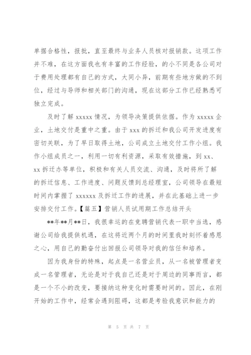 营销人员试用期工作总结开头.docx