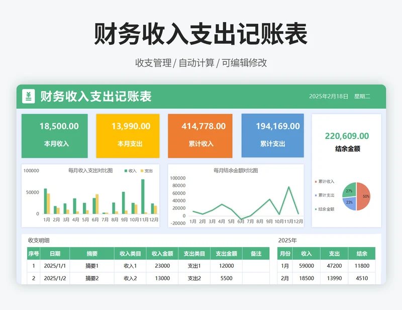 财务收入支出记账表