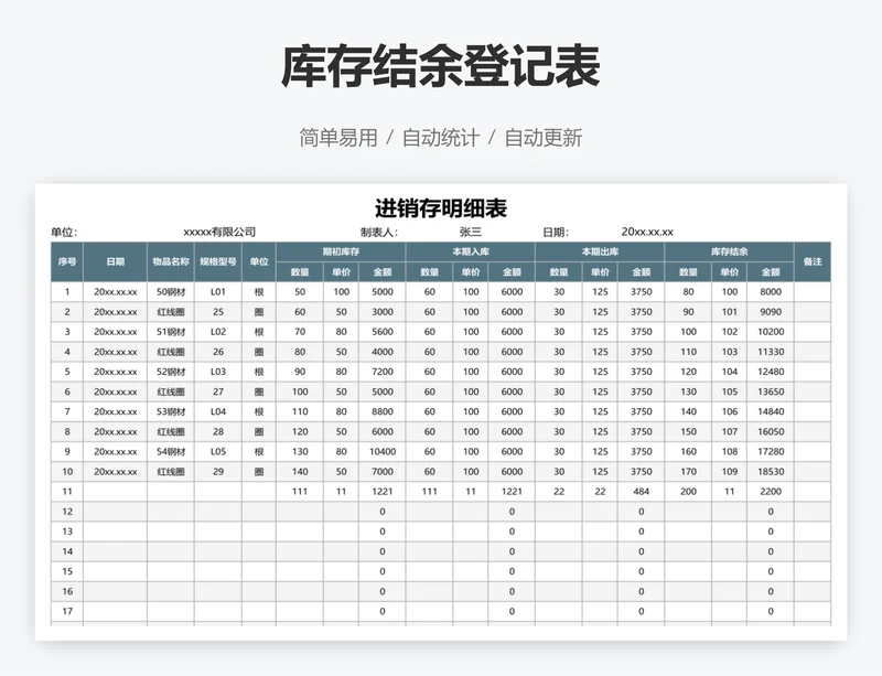 库存结余登记表