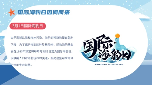 世界海豹日小海豹通用PPT模板