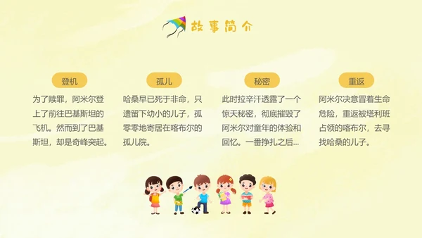黄色插画手绘追风筝的人读书分享会读书爱好者PPT