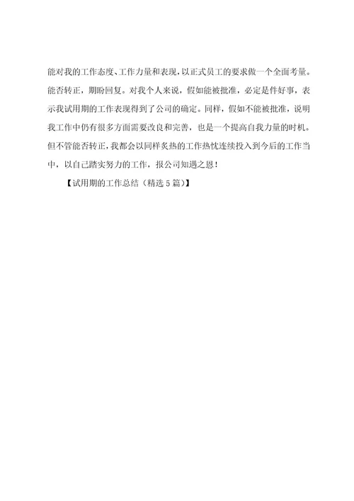 试用期的工作总结（5篇）