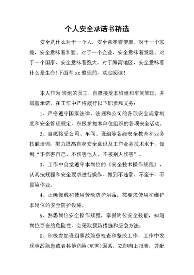 个人安全承诺书精选范文