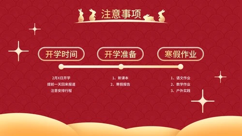 红色国风兔年插画快乐过新年春节科普班会PPT模板