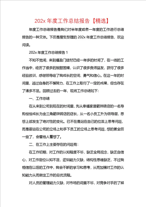 202x年度工作总结报告精选