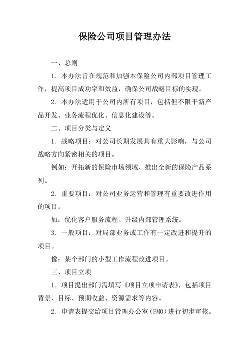 保险公司项目管理办法