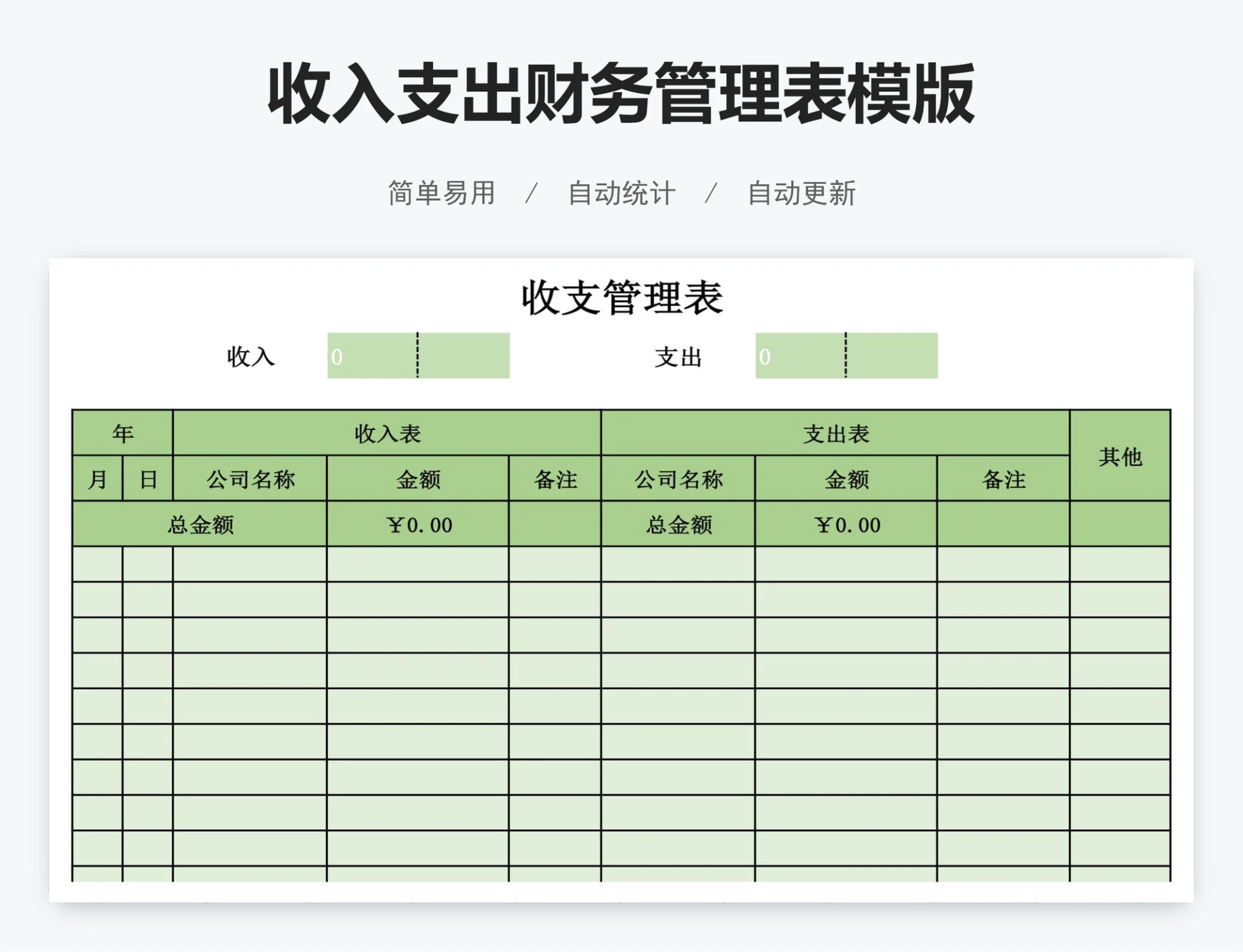 收入支出财务管理表模版
