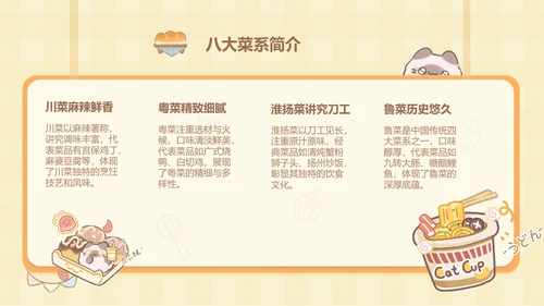 团团猫黄色卡通风美食介绍ppt模版