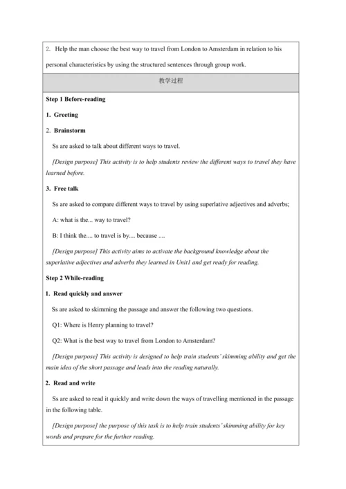 Unit 2 Reading and vocabulary-教学设计