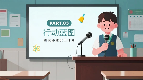 绿色手绘插画风校园团支书竞选PPT模板