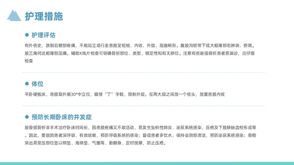 蓝色简约风股骨颈骨折护理查房培训课件