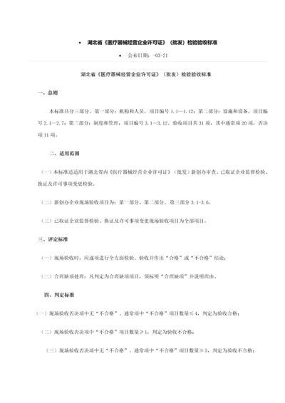 湖北省医疗器械经营企业许可证批发检查验收统一标准.docx