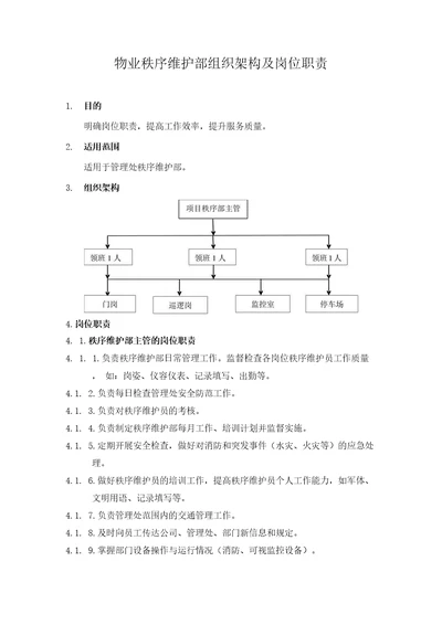 物业秩序维护部组织架构及岗位职责