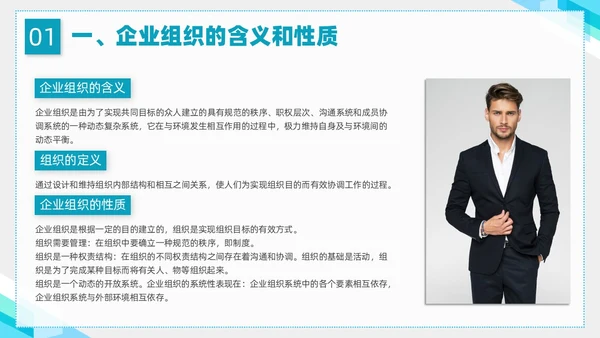 蓝色简约形状企业组织管理PPT课件