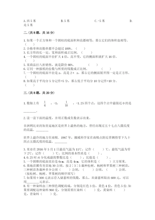 小学六年级数学摸底考试题带答案（能力提升）.docx