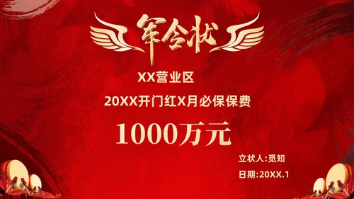 红色大气笔刷企业销售军令状PPT