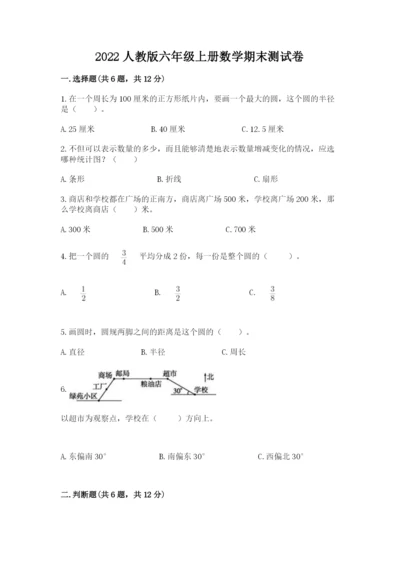 2022人教版六年级上册数学期末测试卷附完整答案【典优】.docx