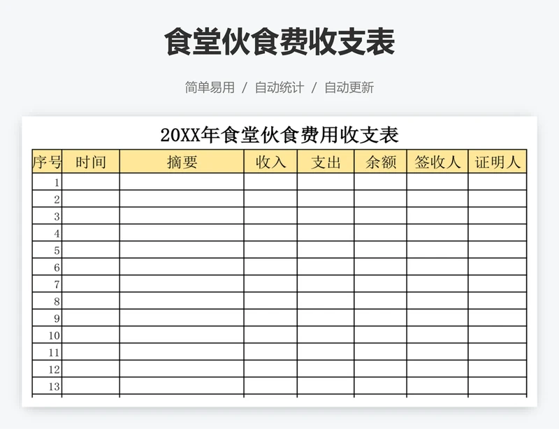 食堂伙食费收支表