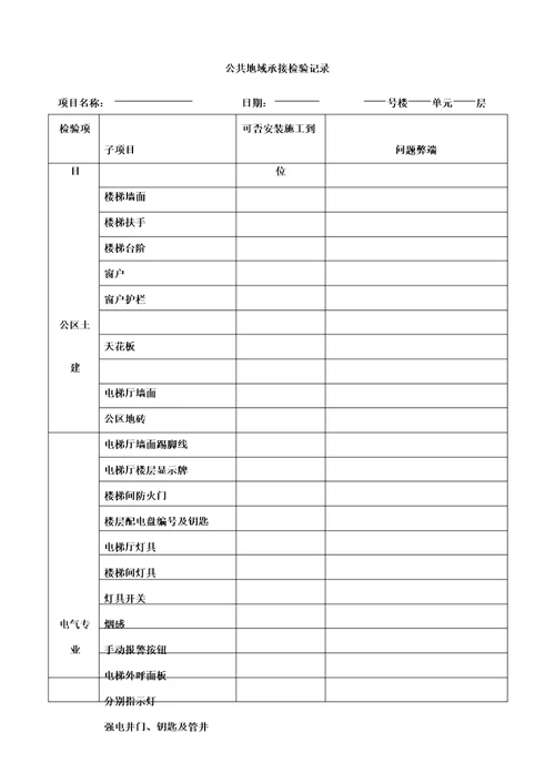 公共区域物业承接查验记录表格