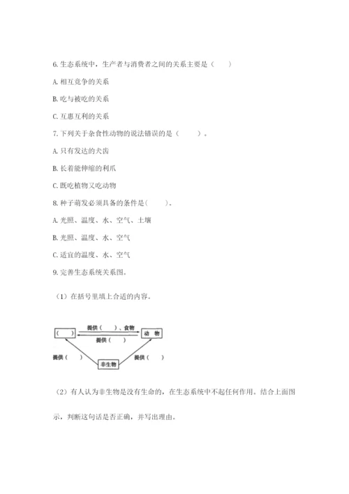 教科版科学五年级下册第一单元《生物与环境》测试卷含答案（轻巧夺冠）.docx