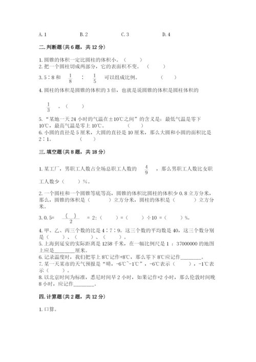 嵊州市六年级下册数学期末测试卷及一套答案.docx