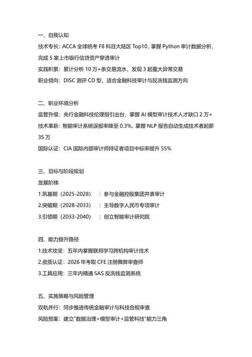 大学生职业生涯规划书(金融审计专业)