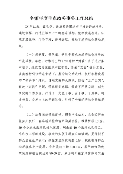 乡镇年度重点政务事务工作总结