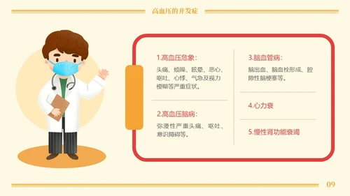 黄色卡通高血压与饮食健康培训课程PPT模板