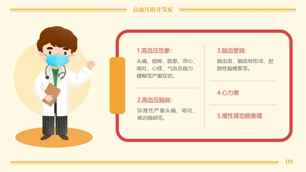 黄色卡通高血压与饮食健康培训课程PPT模板