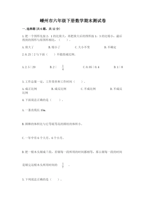 嵊州市六年级下册数学期末测试卷标准卷.docx