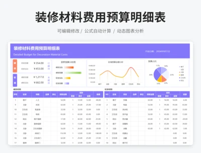 家装装修材料费用预算明细表