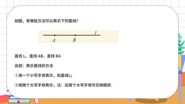 白色卡通风数学初一教学课件直线PPT模板