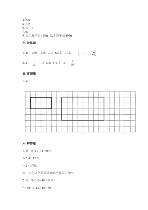 六年级下册数学期末测试卷附参考答案（黄金题型）.docx