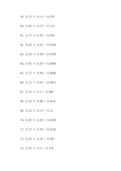 20个小数乘法的口算题