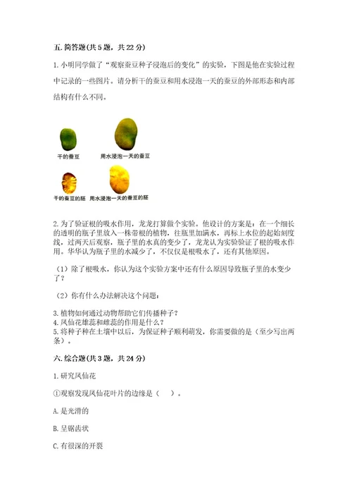 科学四年级下册第一单元《植物的生长变化》测试卷附答案（研优卷）