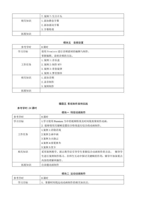 PremierePro影视编辑与制作课程标准