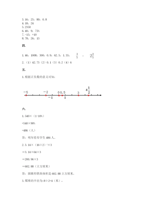 苏教版六年级数学下学期期末测试题及一套参考答案.docx