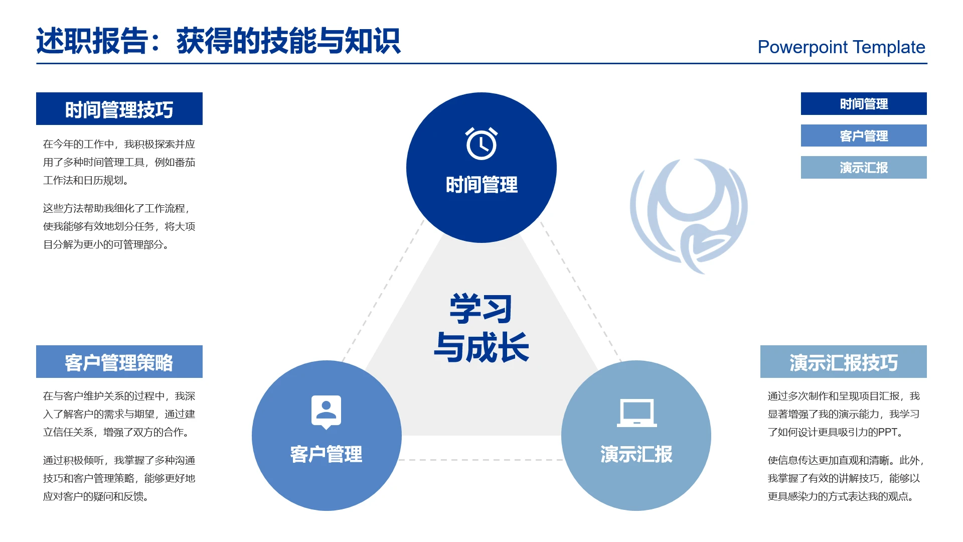 高级感工作汇报述职报告个人学习成长提升获得技能与知识