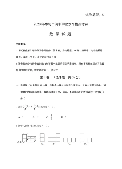 2023年潍坊市学业水平测试模拟试题含答案.docx