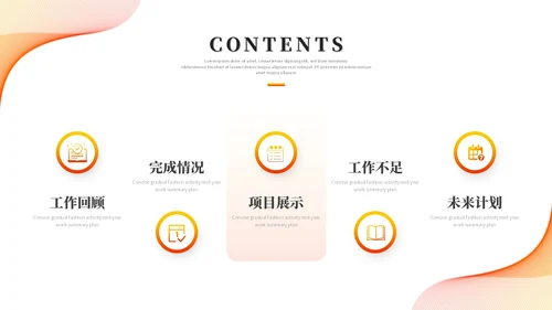 橙色活泼简约渐变线条年中总结年中工作总结述职报告ppt模板