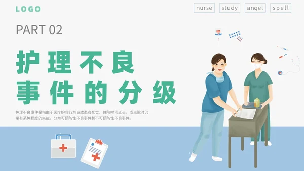简约插画卡通医疗医院医生护士护理不良事件课件教学模板护理培训