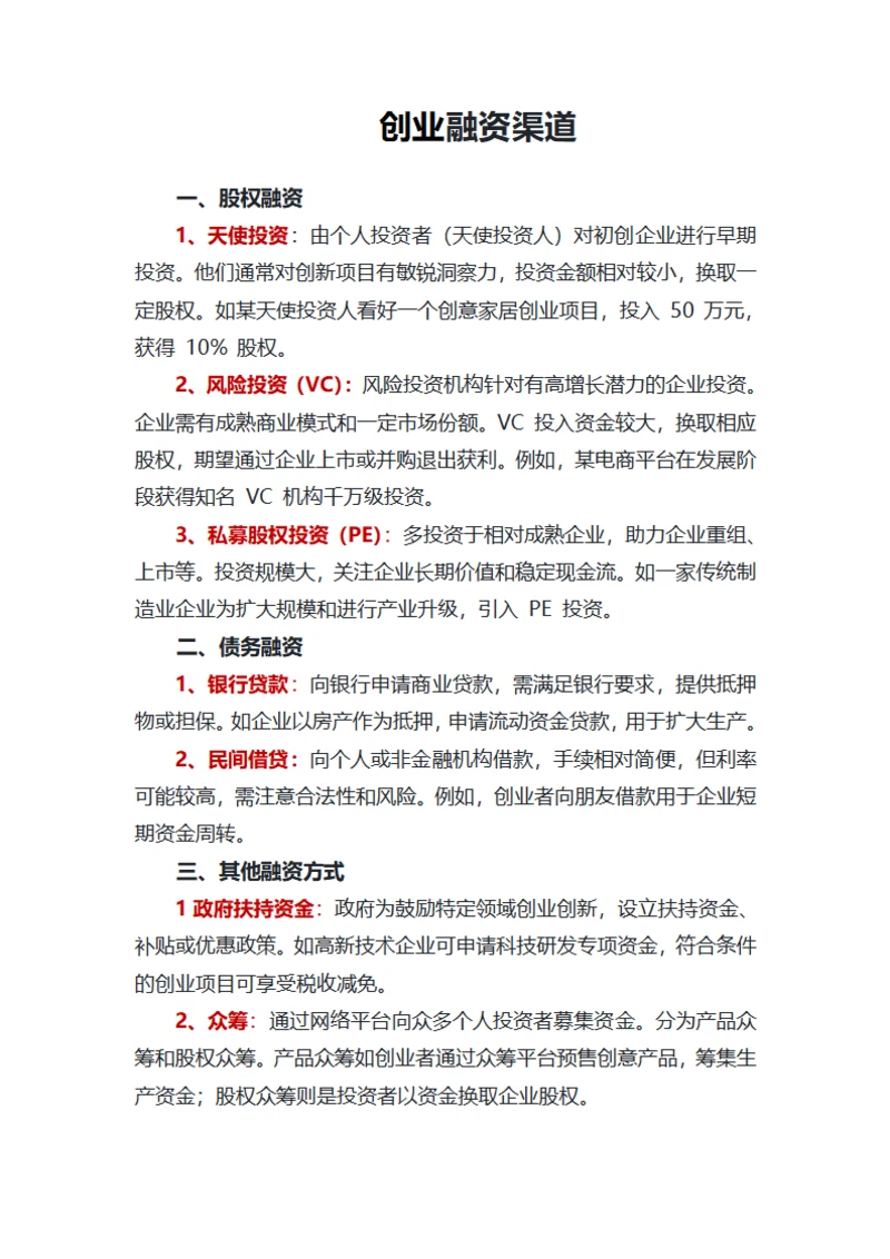 创业融资渠道