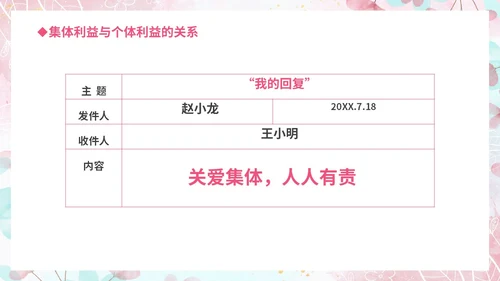 温馨粉色手绘中小学承担关爱集体的责任培训课件PPT