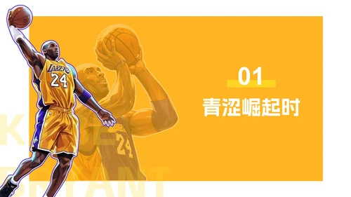 黄色插画漫画科比曼巴精神人物介绍PPT模板