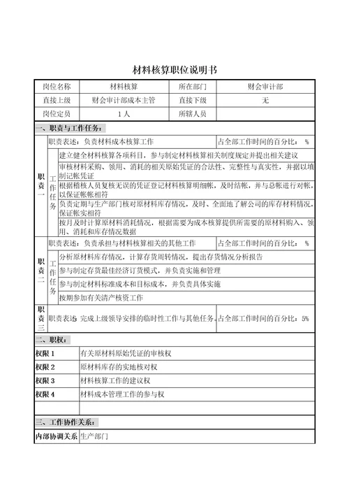 材料核算职位说明书