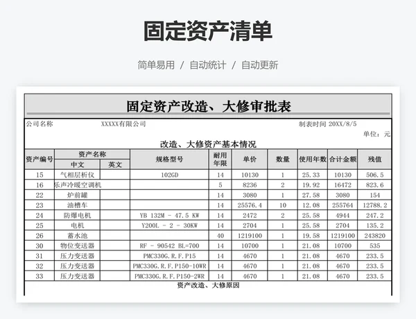 固定资产清单