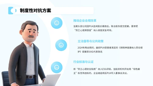 蓝色卡通风反对职场PUA宣传PPT